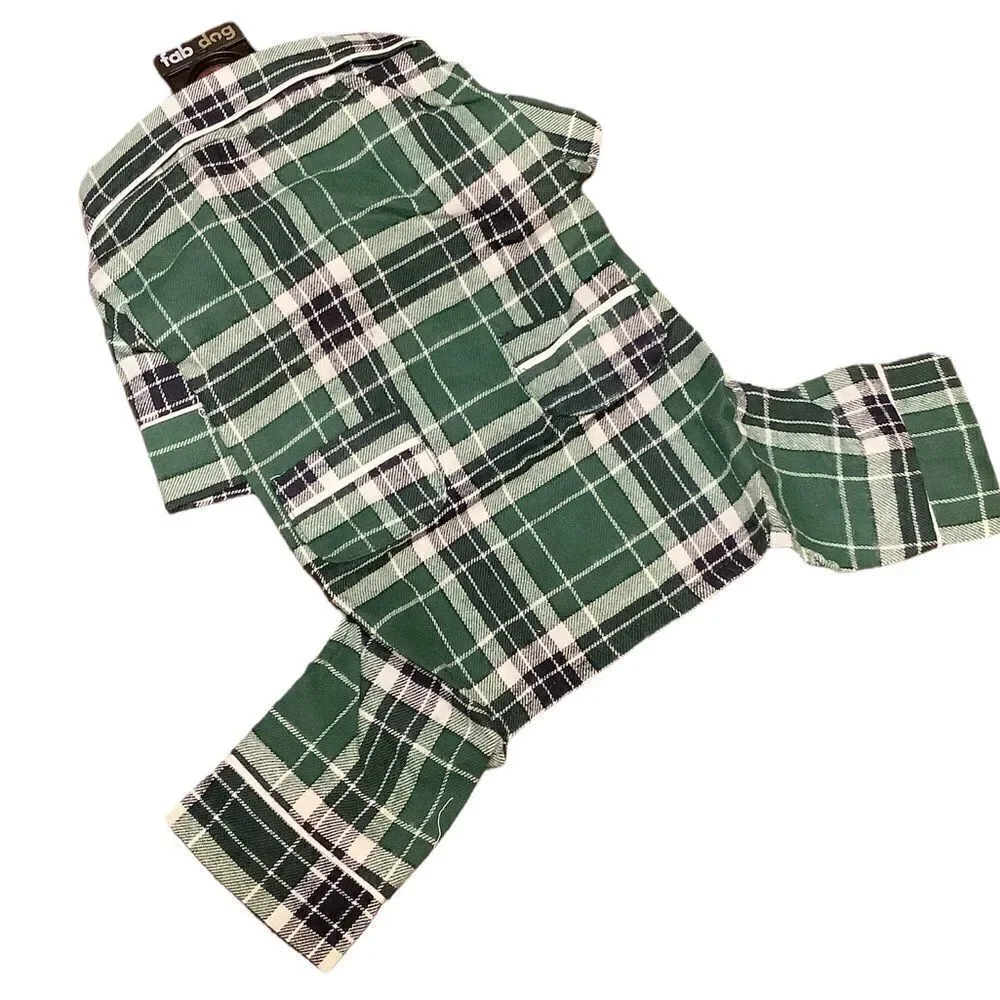 🎈Green Plaid Flannel Dog Pajamas